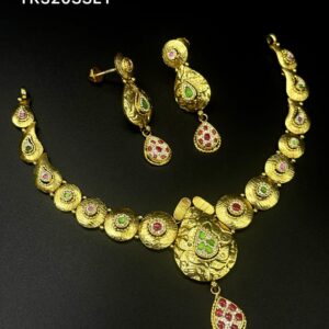 Necklace | Silver | Green Stones| Long Earrings