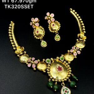 Necklace | Silver | Pink & Green Stones | Simple & Elegant look